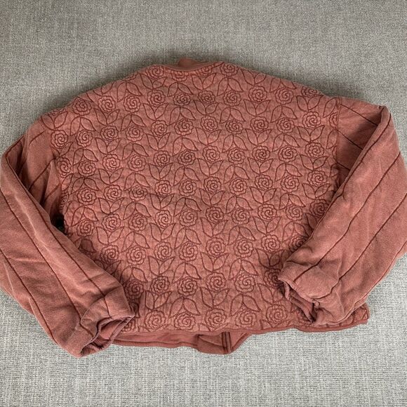 Free People Rose Front Zip Jacket Red Cinnamon Floral Embroidered Womens XL - Picture 11 of 11